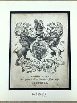 1830 Antique Engraving King George IV Royal Coat of Arms Crest Armorial Bearing