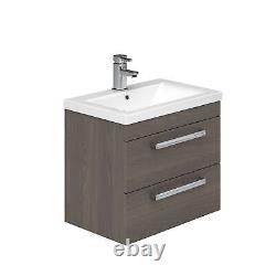 600mm Dark Wood Newton Vanity Unit Ceramic Sink Bathroom Wall Hung Furniture