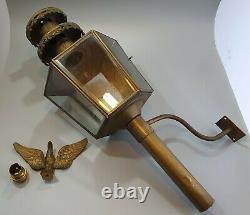 Antique 1800's Eagle Bird Large Wall Mounted Brass Glass Coach Oil Lamp Lantern