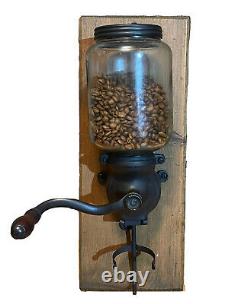 Antique Cast Iron Coffee Grinder Primitive Wall Mount Hand Crank Unit