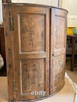 Antique Georgian Pine Bow Front Corner Cupboard