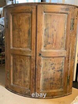 Antique Georgian Pine Bow Front Corner Cupboard