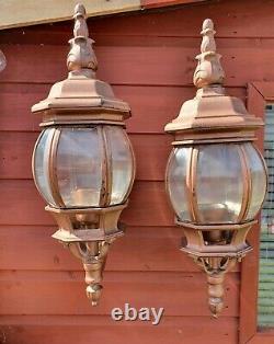 Antique Style Pair Of Italian Large Metal Outside Wall Mounted Lantern Lights