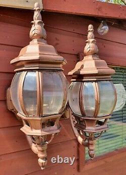 Antique Style Pair Of Italian Large Metal Outside Wall Mounted Lantern Lights