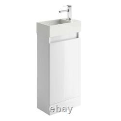 Compact WC Floor Standing Cloakroom Vanity Unit & Basin Gloss White 400mm