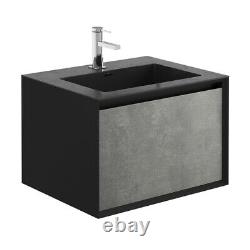Dali Black/Concrete Bathroom Wall Hung Vanity Unit Black Resin Basin 60cm