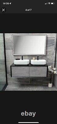 Dali Wall Mounted Bathroom Double Vanity Unit Black Concrete Grey 1200mm Drawers