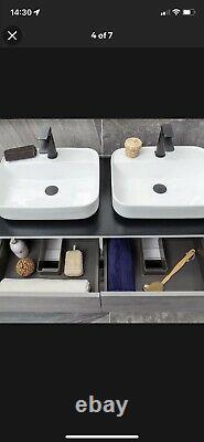 Dali Wall Mounted Bathroom Double Vanity Unit Black Concrete Grey 1200mm Drawers