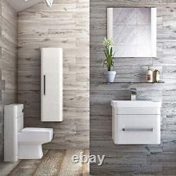 Eairy White Wood Textured Bathroom Storage Unit Cupboard Wall Hung 120cm