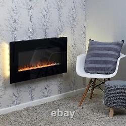 Electric Fireplace Wall Mounted Fire Glass Heater LED Flame Effect WiFi Timer