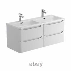 Essence Bathroom Storage Modern White Wall Hung Double Sink Vanity Unit 1200mm
