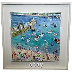 Expressionist Oil Painting St Ives Smeaton's Pier Beach Cornwall By Linda Weir