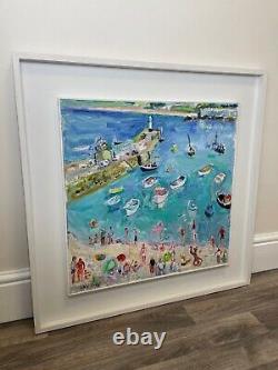 Expressionist Oil Painting St Ives Smeaton's Pier Beach Cornwall By Linda Weir
