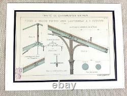 French Architectural Print 19th Century Cast Iron Portico Diagram Drawing LARGE