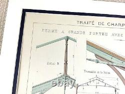 French Architectural Print 19th Century Cast Iron Portico Diagram Drawing LARGE