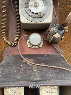 French Rotary Dial Telephone Wall Mounted Hardwood Frame Battery Unit Vintage