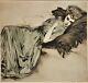 Georg Sturm (1855-1923) Lady Antique Etching Lithograph Numbered Signed