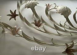 Hollywood Regency Style Metal White Wall Light Sconce Floral 1970s, by Ledungs