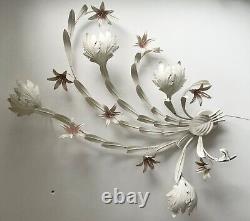 Hollywood Regency Style Metal White Wall Light Sconce Floral 1970s, by Ledungs