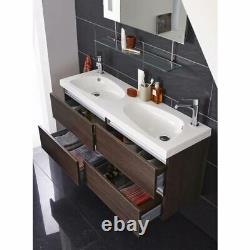 Hudson Reed Wall Mounted Double Basin Bathroom Vanity Unit 2 Drawers Dark Oak