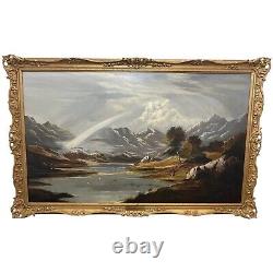 Huge 19th Century Oil Painting Wales Snowdon Mountain Range By Charles Leslie