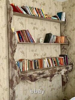 Large, attractive, well made wooden shelving unit, distressed & wall mounted