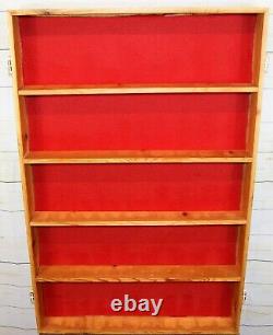 Lge Trinket Curios Collectables Wood Display 5 Shelf Wall Unit Red Felt Backing