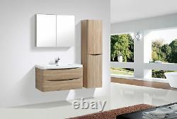 Light Wood Wall Hung Two Drawer Eaton 900mm Bathroom Vanity Unit & White Sink