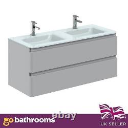 Newbold Cool Grey Wall Hung Vanity Unit With White Glass Basin Sink- 1200mm