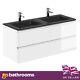 Newbold White Gloss Wall Hung Vanity Unit With Grey Glass Basin Sink- 1200mm