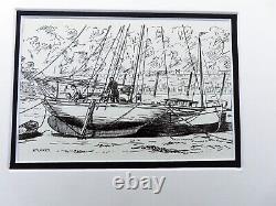 Original Drawing Signed Sailing Boats Portishead Ilfracombe Cornwall Harbour