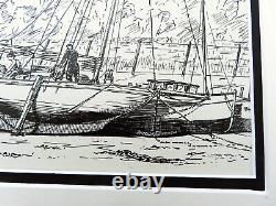 Original Drawing Signed Sailing Boats Portishead Ilfracombe Cornwall Harbour