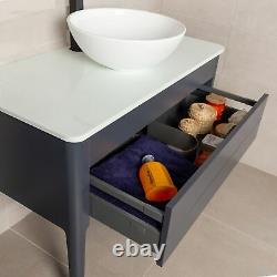 Signite Ash Grey Single Bathroom Vanity Unit Glass Ceramic Worktop 1000mm
