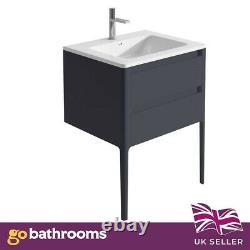 Signite Steel Grey Bathroom Standing Vanity Unit Integrated Resin Basin 60cm