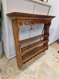 Solid Oak Drinks Display Shelving Unit, Hand Carved, Wine Glass Rack, Used