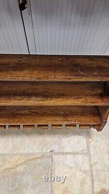 Solid Oak Drinks Display Shelving Unit, Hand Carved, Wine Glass Rack, Used