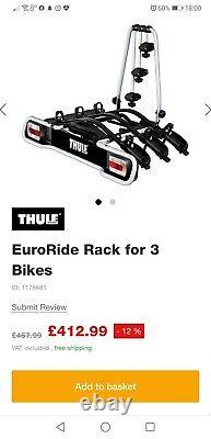 Thule euroride 943005 3 bike carrier tow bar quick release