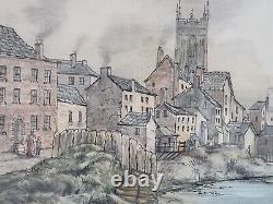 Trowski Hand Coloured Lithograph Manchester OLD CHURCH & BRIDGE signed pencil