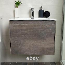 Urban Brown Bathroom Wall Hung Vanity Unit White Resin Basin 60cm