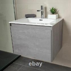 Urban Grey Bathroom Storage Wall Hung Vanity Unit White Resin Basin 60cm