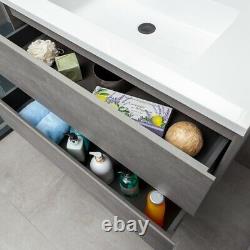 Urban Grey Bathroom Storage Wall Hung Vanity Unit White Resin Basin 90cm