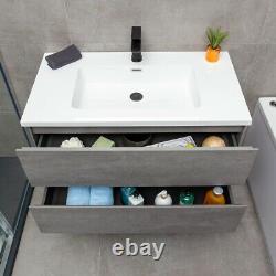 Urban Grey Bathroom Storage Wall Hung Vanity Unit White Resin Basin 90cm
