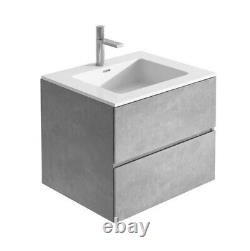 Urban Wall Mounted Concrete Grey Bathroom Vanity Unit White Resin Basin 60cm