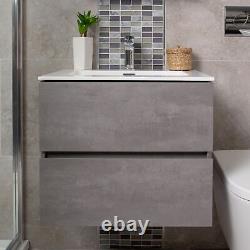 Urban Wall Mounted Concrete Grey Bathroom Vanity Unit White Resin Basin 60cm