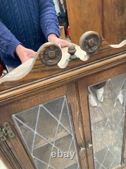 Vintage Antique Old Charm Brown Wooden Wall Mounted Corner Display Cabinet