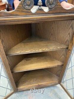 Vintage Antique Old Charm Brown Wooden Wall Mounted Corner Display Cabinet