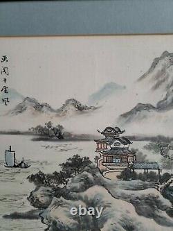 Vintage Stunning Chinese Watercolour Mountain Landscape