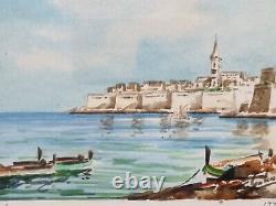 Watercolour Original Painting Joseph Galea Valetta Sliema Malta Pair