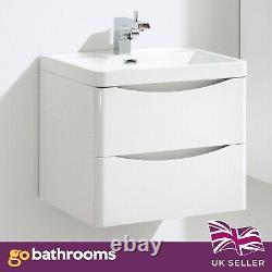 White Gloss Wall Hung Bathroom Vanity Unit & White Basin Wash Sink 600mm