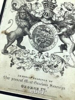 1830 Gravure Antique King George IV Royal Coat Of Arms Crest Armorial Bearing